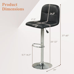 Set of 2 Gas Lift Swivel Bar Stools in Black Faux Leather, 24 to 32 Inch Seat