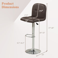 Set of 2 Gas Lift Swivel Bar Stools in Brown Faux Leather, 24 to 32 Inch Seat