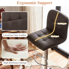 Set of 2 Gas Lift Swivel Bar Stools in Brown Faux Leather, 24 to 32 Inch Seat