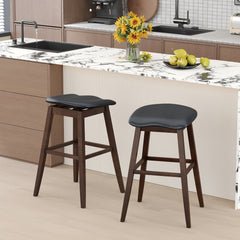 Set of 2 Backless Swivel Saddle Stools in Black PVC, 31 Inch Seat