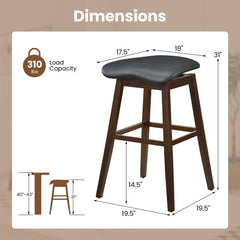 Set of 2 Backless Swivel Saddle Stools in Black PVC, 31 Inch Seat