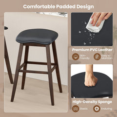 Set of 2 Backless Swivel Saddle Stools in Black PVC, 31 Inch Seat
