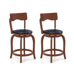 Set of 2 Curved Back Swivel Counter Stools in Espresso, 24 Inch Seat
