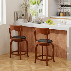 Set of 2 Curved Back Swivel Counter Stools in Espresso, 24 Inch Seat