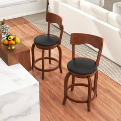 Set of 2 Curved Back Swivel Counter Stools in Espresso, 24 Inch Seat