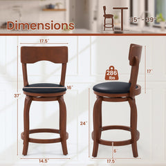 Set of 2 Curved Back Swivel Counter Stools in Espresso, 24 Inch Seat
