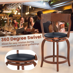 Set of 2 Curved Back Swivel Counter Stools in Espresso, 24 Inch Seat