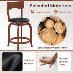 Set of 2 Curved Back Swivel Counter Stools in Espresso, 24 Inch Seat