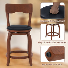Set of 2 Curved Back Swivel Counter Stools in Espresso, 24 Inch Seat