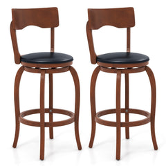 Set of 2 Curved Back Swivel Bar Stools in Espresso, 29 Inch Seat