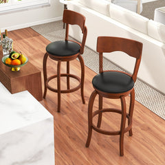 Set of 2 Curved Back Swivel Bar Stools in Espresso, 29 Inch Seat