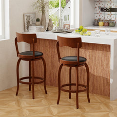 Set of 2 Curved Back Swivel Bar Stools in Espresso, 29 Inch Seat