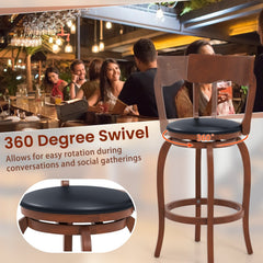Set of 2 Curved Back Swivel Bar Stools in Espresso, 29 Inch Seat