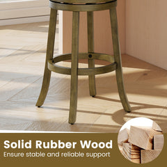 Set of 2 Padded Back Swivel Bar Stools in Grey Linen, 30 Inch Seat