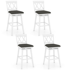 Set of 4 Cross Back Swivel Bar Stools in White, 29 Inch Seats