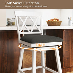 Set of 4 Cross Back Swivel Bar Stools in White, 29 Inch Seats