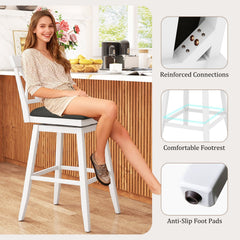 Set of 4 Cross Back Swivel Bar Stools in White, 29 Inch Seats