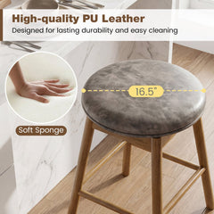 Set of 2 Backless Swivel Counter Stools with Natural Wood Legs, 25 Inch Seat