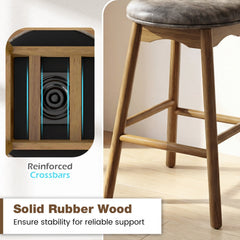 Set of 2 Backless Swivel Counter Stools with Natural Wood Legs, 25 Inch Seat
