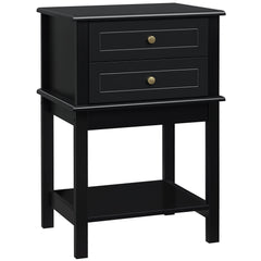 Modern Sofa Side Table, Accent End Table with Drawers and Storage Shelf, Nightstand for Bedroom Living Room, Black