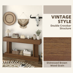63 Inch Long Console Table, Vintage Narrow Entryway Table with Storage Shelf for Living Room and Hallway, Dark Brown