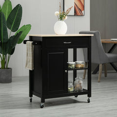 Rolling Kitchen Cart with Wood Top and Drawer, Kitchen Island on Wheels for Dining Room, Black | Canada