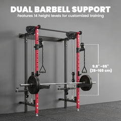 Foldable Power Cage, Space-Saving Power Rack with Pull-Up Bar, Cable Pulley System, 1540 lbs Capacity