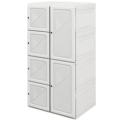 Portable Wardrobe, Foldable Storage Organzier with 8 Compartments, Magnet Doors, White
