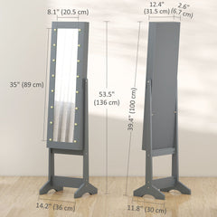 Free Standing Armoire Organizer, Lighted Mirrored Jewelry Cabinet w/ Angle Adjustable & 16 LED Lights Warm White