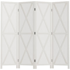 4-panel Wall Partition Farmhouse Room Separator with Foldable Design Wooden Frame 5.6FT, Walnut