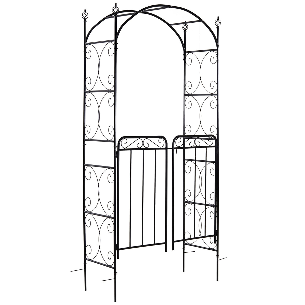7' Metal Garden Arbor Arch with Scrollwork Doors for Ceremony, Weddings, Party, Backyard, Lawn