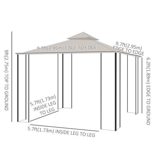 10'x10' Patio Gazebo, Outdoor Garden Canopy for Events Party Backyard with Mosquito Netting