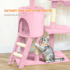 53" Cat Tree Tower, Kitten Activity Centre with Scratching Posts, Condo, Perches, Ladder, Hammock, Dangling Toys, Grey