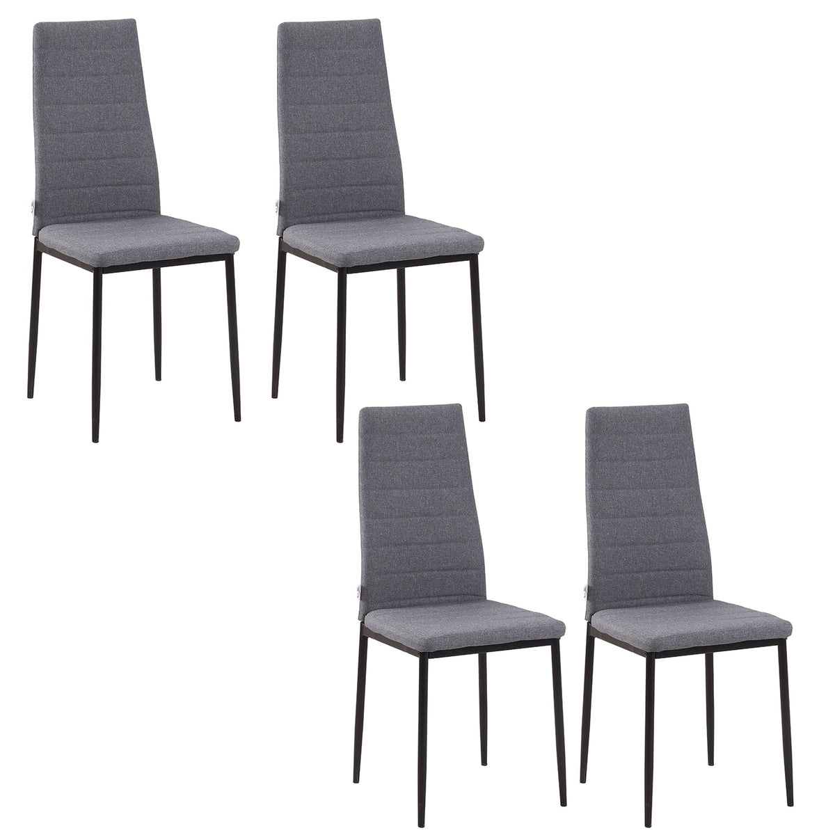 Modern Dining Chairs Set of 4, Upholstered Linen Fabric Kitchen Chairs with Channel Tufting and Metal Legs for Living Room, Dining Room, Bedroom, Grey