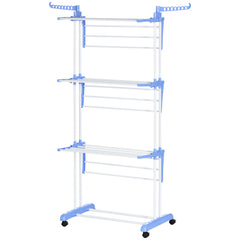 Foldable Clothes Drying Rack, 4-Tier Steel Laundry Rack for Drying Clothes with 2 Side Wings and 4 Castors, Indoor and Outdoor Use, Black