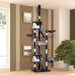 94"-102" Huge Cat Tree Ceiling High Cat Condo Scratching Post Activity Center Multi-Level Play House Light Grey