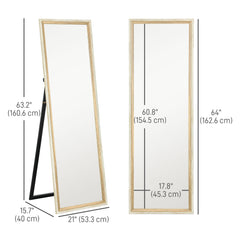 Floor Standing Mirror, Full Length Mirror, Free Standing, Leaning or Wall Mirror with Frame for Bedroom, Dark Wood Grain