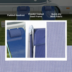 Set of 2 Folding Chaise Lounge Chairs, Outdoor Poolside Sun Tanning Chairs w/ Pillow, Reclining Backrest, Blue