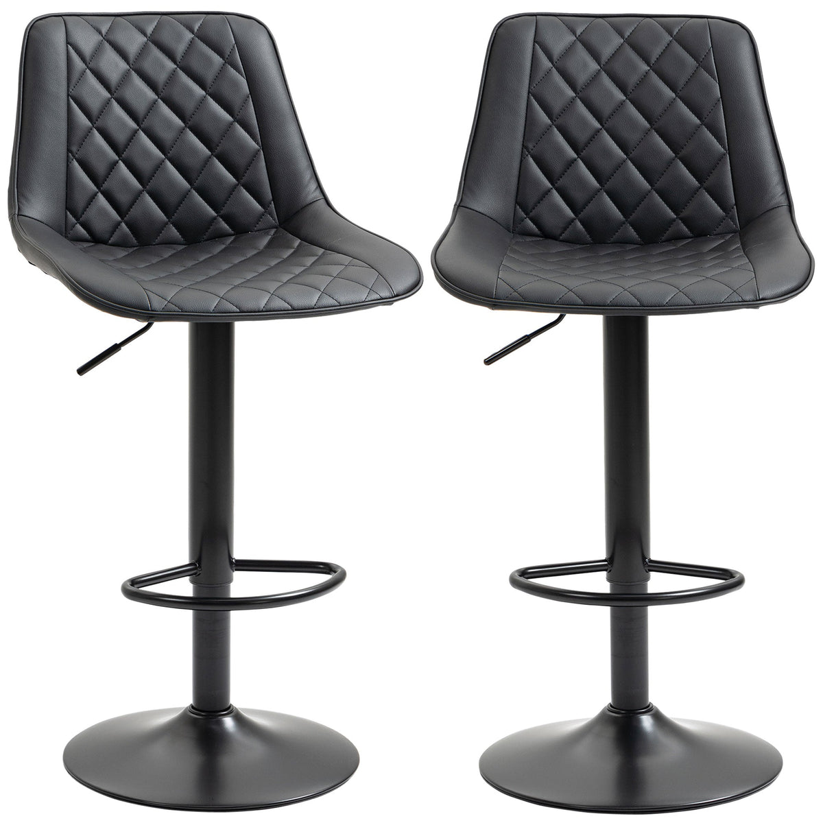 Bar Stools Set of 2, Swivel Counter Height Barstools with Back, Footrest, Adjustable Height, Black