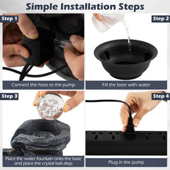 Tabletop Water Fountain with Rolling Crystal Ball and Color-Changing LED Light-C