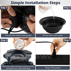 Tabletop Water Fountain with Rolling Crystal Ball and Color-Changing LED Light-D