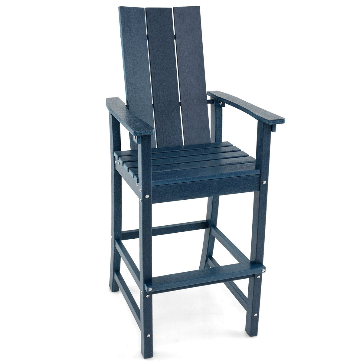 Tall Adirondack Chair Outdoor Bar Stool with Ergonomic Backrest for Backyard-Blue