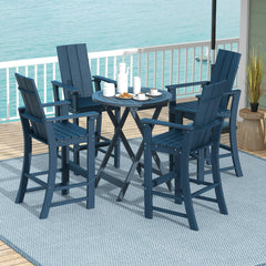 Tall Adirondack Chair Outdoor Bar Stool with Ergonomic Backrest for Backyard-Blue