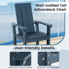 Tall Adirondack Chair Outdoor Bar Stool with Ergonomic Backrest for Backyard-Blue