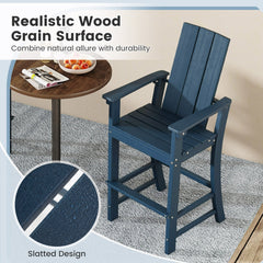 Tall Adirondack Chair Outdoor Bar Stool with Ergonomic Backrest for Backyard-Blue