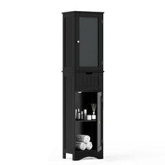 Tall Floor Storage Cabinet with 2 Doors and 1 Drawer for Bathroom-Black