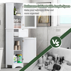 Tall Floor Storage Cabinet with 2 Doors and 1 Drawer for Bathroom-White