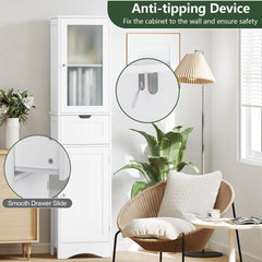 Tall Floor Storage Cabinet with 2 Doors and 1 Drawer for Bathroom-White