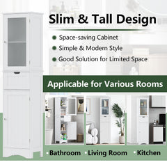 Tall Floor Storage Cabinet with 2 Doors and 1 Drawer for Bathroom-White