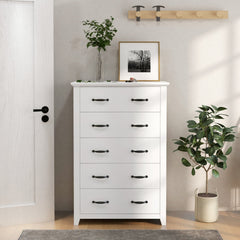 Tall Storage Dresser with 5 Pull-out Drawers for Bedroom Living Room-White